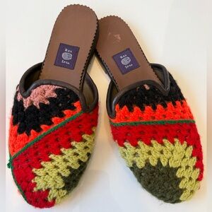 Res Ipsa Handmade Crochet Wool Leather Slides Mules Flats Unisex M 9 W 10.5